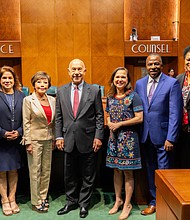 Pictured from left to right: Terry Morales, Judge Kathy Han, Mayor Whitmire, Chairman Elizabeth Gonzalez Brock, Reverend T. Leon Preston II, Vice Mayor Pro-Tem Martha Castex-Tatum.