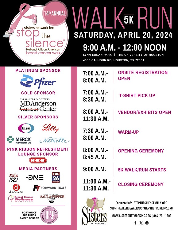 Sisters Network® Inc. hosts its 14th Annual Stop the Silence 5K Walk/Run in downtown Houston.