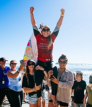 Gabriela Bryan celebrates her first world championship tour win.
Mandatory Credit:	Beatriz Ryder/World Surf League/Getty Images via CNN Newsource