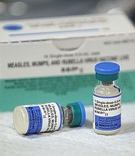 Measles, mumps and rubella virus vaccine, made by MERCK, sits on a counter at the Salt Lake County Health Department in 2019.
Mandatory Credit:	George Frey/Getty Images via CNN Newsource