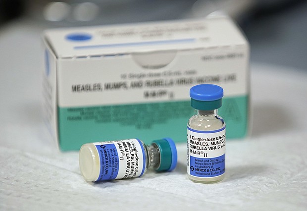 Measles, mumps and rubella virus vaccine, made by MERCK, sits on a counter at the Salt Lake County Health Department in 2019.
Mandatory Credit:	George Frey/Getty Images via CNN Newsource