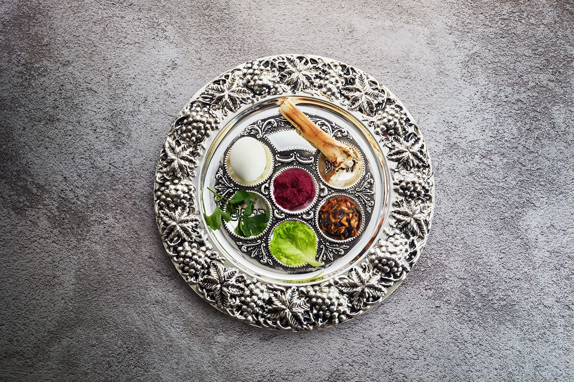 The Passover seder meal: horseradish, wine, and unleavened bread ...