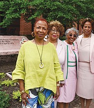 Charter members of the Alpha Kappa Alpha Sorority chapter at VCU, included Gloria Reeves Spratley, Ruth Thompson Hill, Betty Waller Gray, Forrestiner Adams Dickerson and Valerie Warner (left to right).