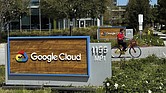 A cyclist rides past the sign outside Google offices in Sunnyvale, Calif., last Thursday.
Google has fired 28 employees who were involved in protests over the tech company’s
cloud computing contract with the Israeli government.