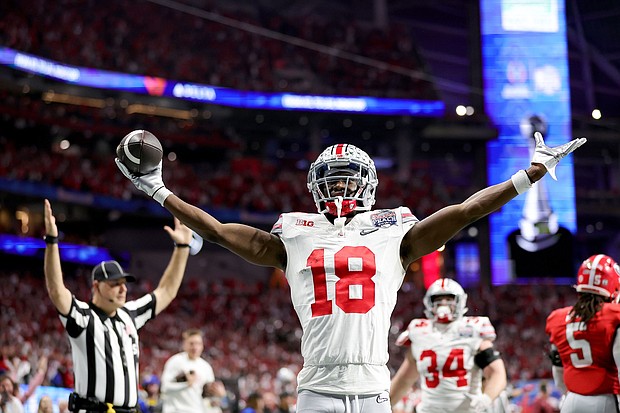 Harrison Jr. was described by Ohio State as "the most decorated wide receiver" in the school's history.
Mandatory Credit:	Carmen Mandato/Getty Images via CNN Newsource