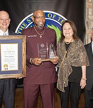 TBCJ Chairman Eric Nichols, Henry Williams, Texas First Lady Cecilia Abbott and TDCJ Executive Director (L-R)