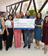 (left to right) Bianca Johnson, Ansley Christain, Hyundai Motor Group Metaplant America, LLC (HMGMA), Ciara Calub, Justine Vitug, Hyundai Motor America, Dr. Michael Bossak, director of hospital medicine, Heather Newsome, administrator, Memorial Health Dwaine & Cynthia Willett Children’s Hospital of Savannah, Mike Donahoo, senior manager, Brandon Ramirez, director, corporate social responsibility, Hyundai Motor America, Joe LaMuraglia, HMGMA, Vanessa Perez, Hyundai Motor America, Kristen King, manager of child life, Jadan Santoyo, safe kids program coordinator, Memorial Health Dwaine & Cynthia Willett Children’s Hospital at Memorial Health Dwaine & Cynthia Willett Children’s Hospital of Savannah in Savannah, Ga. on April 23, 2024. (Photo/Hyundai)