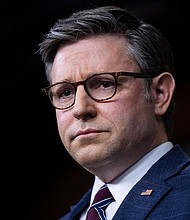 House Speaker Mike Johnson is seen during a press conference at the US Capitol on April 30. Johnson is looking to unify the GOP.
Mandatory Credit:	Francis Chung/POLITICO/AP via CNN Newsource