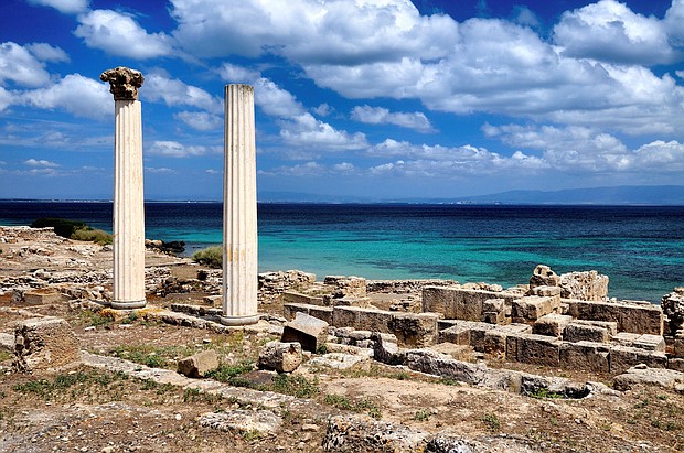Is Benas beach, halfway up Sardinia’s west coast, is set to become a destination for naturist weddings. Pictured are the Roman ruins of Tharros in Sardinia, Italy.
Mandatory Credit:	Education Images/Universal Images Group Editorial/Getty Images via CNN Newsource