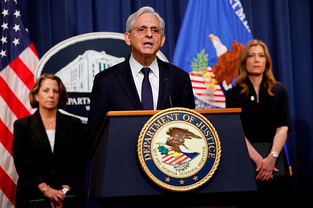 U.S. Attorney General Merrick Garland (C) announces the arrest of Chinese chemical company employees as part of an investigation into the fentanyl precursor supply chain during a news conference with Deputy Attorney General Lisa Monaco (L) and DEA Administrator Anne Milgram at the Robert F. Kennedy headquarters building on June 23, 2023 in Washington, DC.
Mandatory Credit:	Chip Somodevilla/Getty Images via CNN Newsource