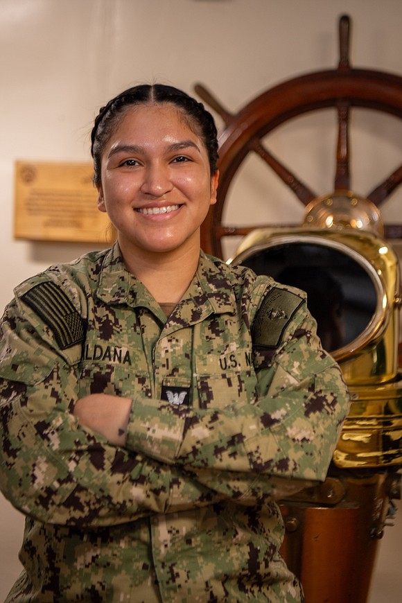 Petty Officer 2nd Class Belen Saldana, a native of Houston, Texas, serves in Japan aboard the U.S. 7th Fleet flagship, …