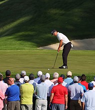 Xander Schauffele putts on the 14th green during the first round of the 2024 PGA Championship at Valhalla Golf Club in Louisville, Kentucky.
Mandatory Credit:	Michael Reaves/Getty Images via CNN Newsource