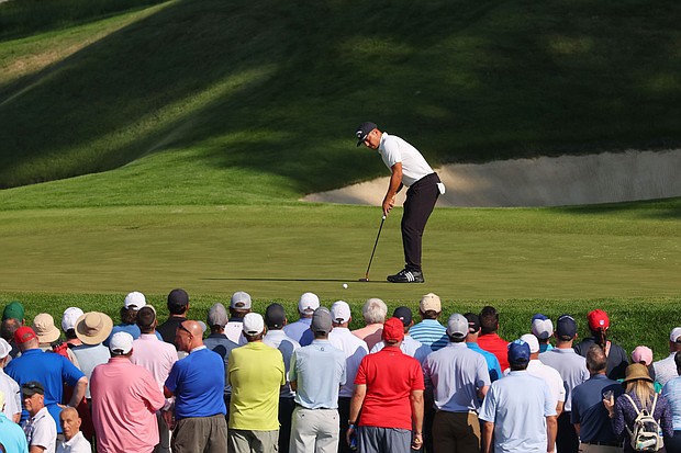 Xander Schauffele putts on the 14th green during the first round of the 2024 PGA Championship at Valhalla Golf Club in Louisville, Kentucky.
Mandatory Credit:	Michael Reaves/Getty Images via CNN Newsource