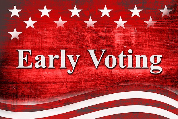 Early Voting message of USA flag stars and stripes on wood