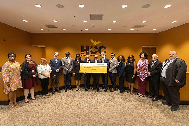 Officials from BP America presented HCC with a donation of $200,000 at the recent Board of Trustees meeting.