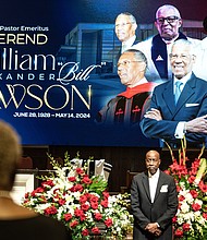 Mourners pay their respects for The Rev. William “Bill” Lawson in the sanctuary of the original Wheeler Avenue Baptist Church on Thursday, May 23, 2024 in Houston. Known for being a “Houston’s Pastor,” Lawson was the founding pastor of Wheeler Avenue Baptist Church who helped lead the Houston’s racial desegregation in the 1960s and continued to be a civil rights leader and spiritual guide throughout his life. He retired from the pulpit in 2004, but remained active in the church until his death on May 14 at age 95.