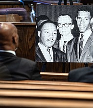 Mourners pay their respects for The Rev. William “Bill” Lawson in the sanctuary of the original Wheeler Avenue Baptist Church on Thursday, May 23, 2024 in Houston. Known for being a “Houston’s Pastor,” Lawson was the founding pastor of Wheeler Avenue Baptist Church who helped lead the Houston’s racial desegregation in the 1960s and continued to be a civil rights leader and spiritual guide throughout his life. He retired from the pulpit in 2004, but remained active in the church until his death on May 14 at age 95.