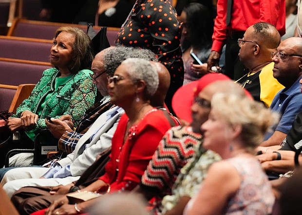 Family members of Rev. William “Bill” Lawson are seen before his community celebration at Wheeler Avenue Baptist Church on Thursday, May 23, 2024, in Houston. Known for being a “Houston’s Pastor,” Lawson was the founding pastor of Wheeler Avenue Baptist Church who helped lead the Houston’s racial desegregation in the 1960s and continued to be a civil rights leader and spiritual guide throughout his life. He retired from the pulpit in 2004, but remained active in the church until his death on May 14 at age 95.