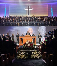 Mourners gather to take part in a community celebration in honor of Rev. William “Bill” Lawson at Wheeler Avenue Baptist Church on Thursday, May 23, 2024, in Houston. Known for being a “Houston’s Pastor,” Lawson was the founding pastor of Wheeler Avenue Baptist Church who helped lead the Houston’s racial desegregation in the 1960s and continued to be a civil rights leader and spiritual guide throughout his life. He retired from the pulpit in 2004, but remained active in the church until his death on May 14 at age 95.
