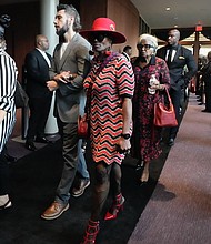 People enter the sanctuary for a community celebration in honor of Rev. William “Bill” Lawson at Wheeler Avenue Baptist Church on Thursday, May 23, 2024, in Houston. Known for being a “Houston’s Pastor,” Lawson was the founding pastor of Wheeler Avenue Baptist Church who helped lead the Houston’s racial desegregation in the 1960s and continued to be a civil rights leader and spiritual guide throughout his life. He retired from the pulpit in 2004, but remained active in the church until his death on May 14 at age 95.