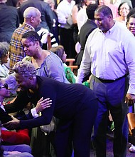 People gather for a community celebration in honor of Rev. William “Bill” Lawson at Wheeler Avenue Baptist Church on Thursday, May 23, 2024, in Houston. Known for being a “Houston’s Pastor,” Lawson was the founding pastor of Wheeler Avenue Baptist Church who helped lead the Houston’s racial desegregation in the 1960s and continued to be a civil rights leader and spiritual guide throughout his life. He retired from the pulpit in 2004, but remained active in the church until his death on May 14 at age 95.