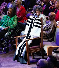 The pastoral robe of Rev. William “Bill” Lawson are seen during a community celebration in his honor at Wheeler Avenue Baptist Church on Thursday, May 23, 2024, in Houston. Known for being a “Houston’s Pastor,” Lawson was the founding pastor of Wheeler Avenue Baptist Church who helped lead the Houston’s racial desegregation in the 1960s and continued to be a civil rights leader and spiritual guide throughout his life. He retired from the pulpit in 2004, but remained active in the church until his death on May 14 at age 95.