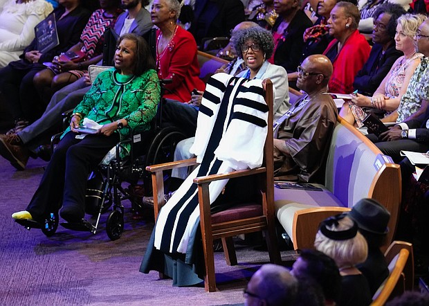 The pastoral robe of Rev. William “Bill” Lawson are seen during a community celebration in his honor at Wheeler Avenue Baptist Church on Thursday, May 23, 2024, in Houston. Known for being a “Houston’s Pastor,” Lawson was the founding pastor of Wheeler Avenue Baptist Church who helped lead the Houston’s racial desegregation in the 1960s and continued to be a civil rights leader and spiritual guide throughout his life. He retired from the pulpit in 2004, but remained active in the church until his death on May 14 at age 95.