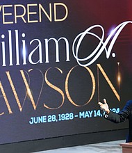 Bishop James W.E. Dixon II speaks during a community celebration in honor of Rev. William “Bill” Lawson at Wheeler Avenue Baptist Church on Thursday, May 23, 2024, in Houston. Known for being a “Houston’s Pastor,” Lawson was the founding pastor of Wheeler Avenue Baptist Church who helped lead the Houston’s racial desegregation in the 1960s and continued to be a civil rights leader and spiritual guide throughout his life. He retired from the pulpit in 2004, but remained active in the church until his death on May 14 at age 95.