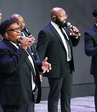 Lead singer Ron Jonson performs during a community celebration in honor of Rev. William “Bill” Lawson at Wheeler Avenue Baptist Church on Thursday, May 23, 2024, in Houston. Known for being a “Houston’s Pastor,” Lawson was the founding pastor of Wheeler Avenue Baptist Church who helped lead the Houston’s racial desegregation in the 1960s and continued to be a civil rights leader and spiritual guide throughout his life. He retired from the pulpit in 2004, but remained active in the church until his death on May 14 at age 95.