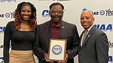 From left, VUU Director of Compliance, Taylor White, Joe Taylor, vice-president of intercollegiate athletics and Marcus Clarke, Senior Associate Commissioner of the CIAA.