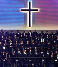 Choir members stand during a community celebration in honor of Rev. William “Bill” Lawson at Wheeler Avenue Baptist Church on Thursday, May 23, 2024, in Houston. Known for being a “Houston’s Pastor,” Lawson was the founding pastor of Wheeler Avenue Baptist Church who helped lead the Houston’s racial desegregation in the 1960s and continued to be a civil rights leader and spiritual guide throughout his life. He retired from the pulpit in 2004, but remained active in the church until his death on May 14 at age 95.