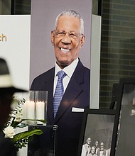 An image of Rev. William “Bill” Lawson is seen before his community celebration at Wheeler Avenue Baptist Church on Thursday, May 23, 2024, in Houston.