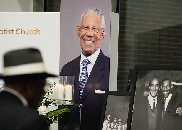 An image of Rev. William “Bill” Lawson is seen before his community celebration at Wheeler Avenue Baptist Church on Thursday, May 23, 2024, in Houston.