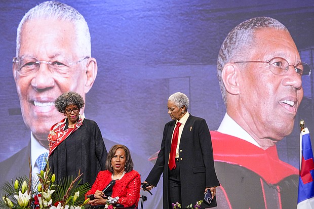 Rev. William "Bill" Lawson's daughters Cheryl Lawson, left, Melanie Lawson and Roxanne Lawson speak about their father during a celebration honoring him at Wheeler Avenue Baptist Church on Friday, May 24, 2024, in Houston. Lawson, a longtime pastor and civil rights leader who helped desegregate Houston, Texas, and worked with the Rev. Martin Luther King Jr. during the civil rights movement, died on May 14.