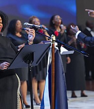 Milan McCray sings during the celebration of life services for The Rev. William “Bill” Lawson on Friday, May 24, 2024 in Houston. Known for being a “Houston’s Pastor,” Lawson was the founding pastor of Wheeler Avenue Baptist Church who helped lead the Houston’s racial desegregation in the 1960s and continued to be a civil rights leader and spiritual guide throughout his life. He retired from the pulpit in 2004, but remained active in the church until his death on May 14 at age 95.