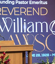 Rabbi David Lyon speaks during the celebration of life services for The Rev. William “Bill” Lawson on Friday, May 24, 2024 in Houston. Known for being a “Houston’s Pastor,” Lawson was the founding pastor of Wheeler Avenue Baptist Church who helped lead the Houston’s racial desegregation in the 1960s and continued to be a civil rights leader and spiritual guide throughout his life. He retired from the pulpit in 2004, but remained active in the church until his death on May 14 at age 95.