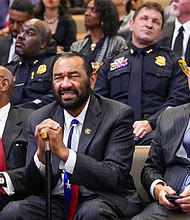 County Commissioner Rodney Ellis, from left, Rep. Al Green and Mayor John Whitmire attend the celebration of life services for The Rev. William “Bill” Lawson on Friday, May 24, 2024 in Houston. Known for being a “Houston’s Pastor,” Lawson was the founding pastor of Wheeler Avenue Baptist Church who helped lead the Houston’s racial desegregation in the 1960s and continued to be a civil rights leader and spiritual guide throughout his life. He retired from the pulpit in 2004, but remained active in the church until his death on May 14 at age 95.