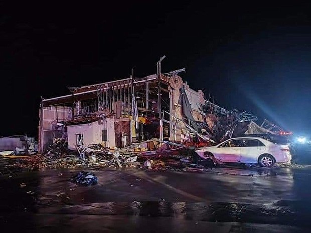 A possible tornado injured an unknown number of people, damaged several buildings, and knocked out power lines on Saturday night near Denton, Texas, authorities said early Sunday, May 26, 2024.
Mandatory Credit:	City of Denton Fire Department via CNN Newsource