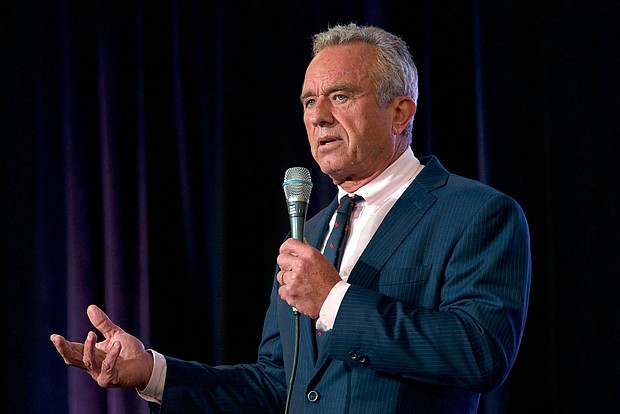 Independent presidential candidate Robert F. Kennedy Jr. speaks at the Libertarian National Convention in Washington, DC, on May 24, 2024. Kennedy will be a candidate for the Libertarian Party’s presidential nomination at the party’s convention on Sunday.
Mandatory Credit:	Bastien Inzaurralde/AFP/Getty Images via CNN Newsource