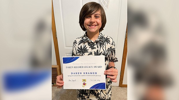 Daken Kramer is the first recipient of the Daken Kramer Legacy Award. Daken paid off the entire meal debt and then some, for his elementary school in Blue Springs, Missouri.
Mandatory Credit:	Courtesy Vanessa Kramer via CNN Newsource