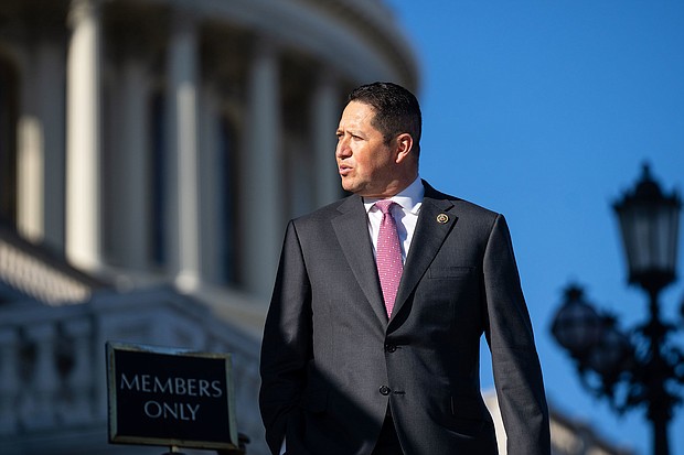 Rep. Tony Gonzales, a Texas Republican, shown at the at the U.S. House on Jan. 11, 2024, will face gun activist Brandon Herrera in a runoff election on Tuesday, May 28, 2024.
Mandatory Credit:	Bill Clark/CQ-Roll Call, Inc./Getty Images via CNN Newsource