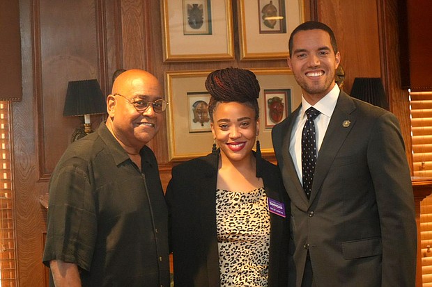 Lauren Ashley Simmons, who won the Democratic runoff for House District 146, is pictured with Harris Commissioner Rodney Ellis and Houston City Controller Chis Hollins