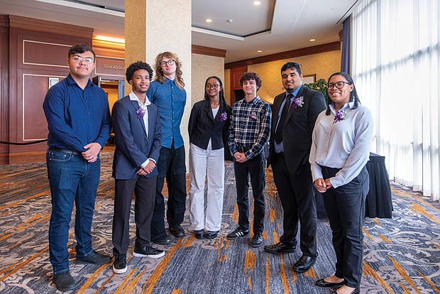 Richmond Public School high school valedictorians from left, Erickson Hernandez, Franklin Military Academy; Robert Jones, John Marshall; Emerson Rose, Richmond Virtual Academy; Sanaya Blake, Richmond Community; Alexander Kremsreiter, Open High; Wilmer Matamoros-Menjivar, Richmond High School for the Arts; and Imani Williams, Thomas Jefferson. Manuel Randolph of Armstrong and Leslie Marin-Arellano of Huguenot are not pictured.