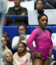 Biles looks on during May's Core Hydration Classic in Hartford, Connecticut.
Mandatory Credit:	Tim Nwachukwu/Getty Images/File via CNN Newsource