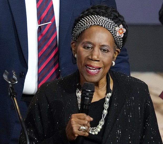 Rep. Sheila Jackson Lee speaks during the celebration of life services for The Rev. William “Bill” Lawson in the sanctuary of the original Wheeler Avenue Baptist Church on Friday, May 24, 2024 in Houston._Photo Credit: Houston Chronicle