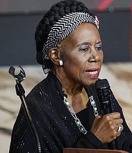 Rep. Sheila Jackson Lee speaks during the celebration of life services for The Rev. William “Bill” Lawson in the sanctuary of the original Wheeler Avenue Baptist Church on Friday, May 24, 2024 in Houston._Photo Credit:
Brett Coomer, Houston Chronicle