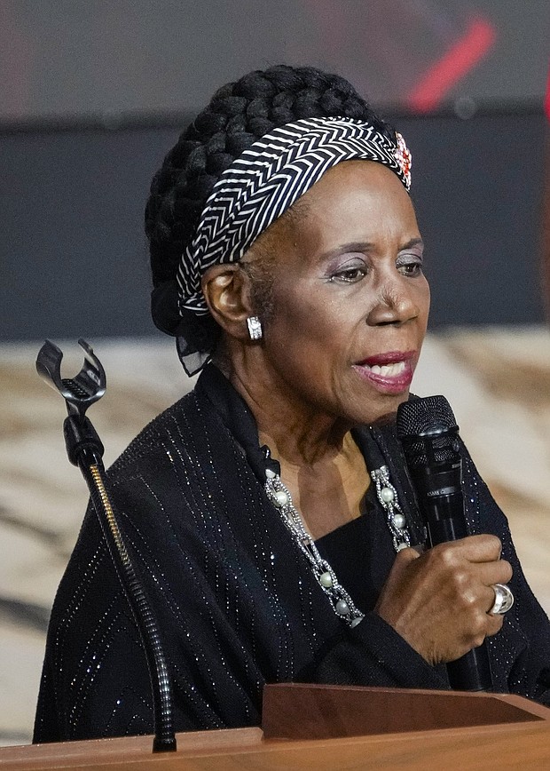 Rep. Sheila Jackson Lee speaks during the celebration of life services for The Rev. William “Bill” Lawson in the sanctuary of the original Wheeler Avenue Baptist Church on Friday, May 24, 2024 in Houston._Photo Credit:
Brett Coomer, Houston Chronicle