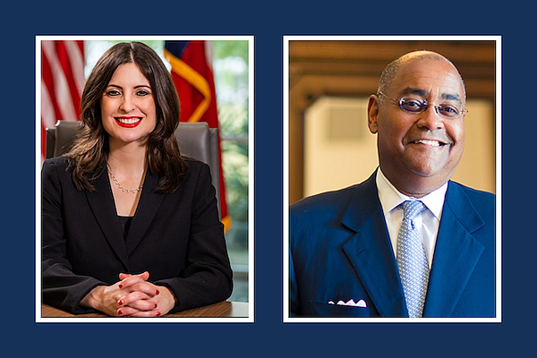 Commissioners Lesley Briones and Rodney Ellis