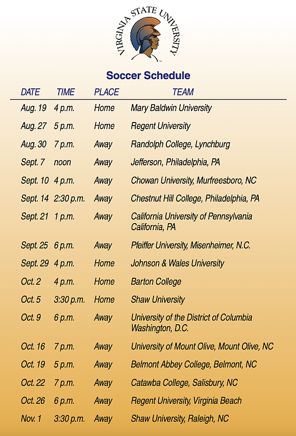 The Virginia State University men’s soccer team will take the field for the first time this fall under Coach Bob …