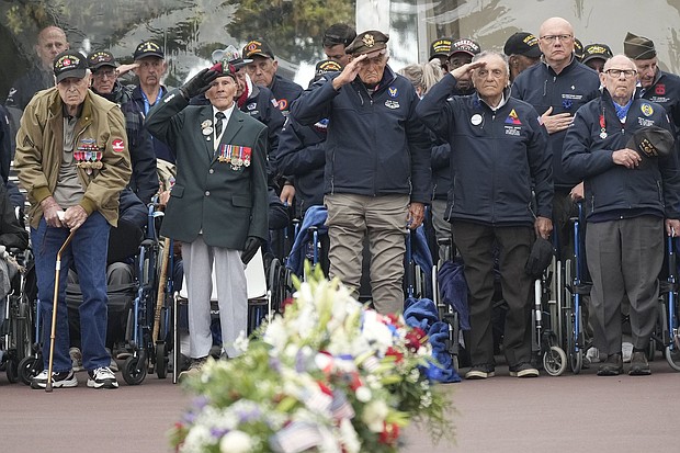 US D-Day veterans attend an event at the Normandy American Cemetery and Memorial as part of the 79th anniversary D-Day celebrations on June 6, 2023.
Mandatory Credit:	Christopher Furlong/Getty Images via CNN Newsource